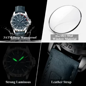 POEDAGAR Original Man Wristwatch Top Luxury Waterproof Luminous Date Week Watch For Men Quartz Sport Leather Men's Watches Reloj - Image 4