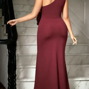 Plus Size Women's Dress One Shoulder No Sleeve Split Flower Solid Fitted Dress Elegant Dress Spring Chic Dress Party Light Dress - Image 7