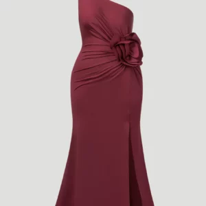 Plus Size Women's Dress One Shoulder No Sleeve Split Flower Solid Fitted Dress Elegant Dress Spring Chic Dress Party Light Dress - Image 4