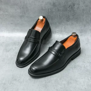 Men's Formal Leather Shoes Classic Style Slip On Loafers Round Toe Breathable Non-Slip Business Dress Wedding Office Casual Shos - Image 4