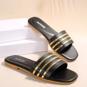 Women's Shoes, Ladies' Fashionable Slippers, Classic and Versatile, Metal-Decorated Square-Toe Flat Sandals, Leopard Print - Image 6