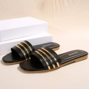 Women's Shoes, Ladies' Fashionable Slippers, Classic and Versatile, Metal-Decorated Square-Toe Flat Sandals, Leopard Print - Image 8