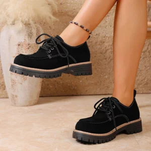 2026 Vintage Black Oxford Shoes Women Plus Size 43 Thick Bottom Lace Up Shoes Woman Spring Non Slip Platform Casual Shoes Female - Image 7