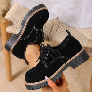 2026 Vintage Black Oxford Shoes Women Plus Size 43 Thick Bottom Lace Up Shoes Woman Spring Non Slip Platform Casual Shoes Female - Image 6