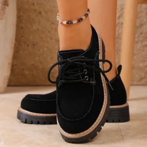 2026 Vintage Black Oxford Shoes Women Plus Size 43 Thick Bottom Lace Up Shoes Woman Spring Non Slip Platform Casual Shoes Female - Image 5