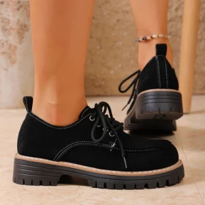2026 Vintage Black Oxford Shoes Women Plus Size 43 Thick Bottom Lace Up Shoes Woman Spring Non Slip Platform Casual Shoes Female - Image 4