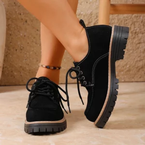 2026 Vintage Black Oxford Shoes Women Plus Size 43 Thick Bottom Lace Up Shoes Woman Spring Non Slip Platform Casual Shoes Female - Image 3