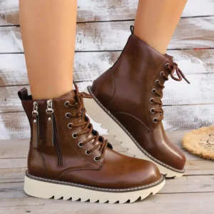 Retro Waterproof Leather Lace Up Work Boots Women 2025 Winter Thick Bottom Designer Ankle Boots Plus Size Woman's Short Booties - Image 2