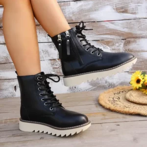 Retro Waterproof Leather Lace Up Work Boots Women 2025 Winter Thick Bottom Designer Ankle Boots Plus Size Woman's Short Booties - Image 4
