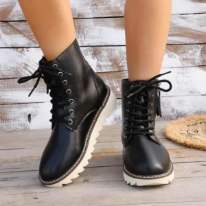 Retro Waterproof Leather Lace Up Work Boots Women 2025 Winter Thick Bottom Designer Ankle Boots Plus Size Woman's Short Booties - Image 5