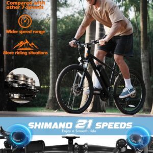 Qlife Electric Bike for Adults/Teens Racer-28MPH 21-Speed Peak 1200W Brushless Motor Electric Bicycles, 48V 10.4Ah Removable Battery Mountain Ebike, Up to 55 Miles, 27.5X2.1 - Image 3