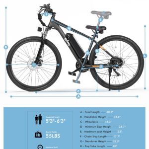 Qlife Electric Bike for Adults/Teens Racer-28MPH 21-Speed Peak 1200W Brushless Motor Electric Bicycles, 48V 10.4Ah Removable Battery Mountain Ebike, Up to 55 Miles, 27.5X2.1 - Image 6