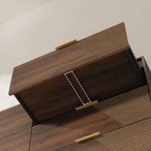 Gyfimoie Dresser for Bedroom, Mid-Century Modern Walnut Chest of 6 Drawers with Asymmetrical Fluted Front, Sturdy Wood Storage Organizer with Anti-Sag Drawer Support & Metal Handles, 47" Wide (Walnut) - Image 5