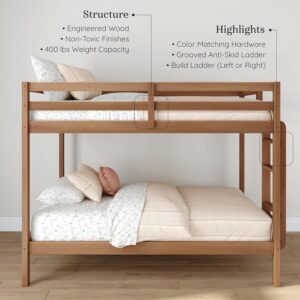 Grain & Grove Bear Twin Over Twin Bunk Bed, Sturdy Bunk Bed Frame for Kids, Plywood Bunk with Ladder, Guardrail, and Slats, No Box Spring Required, Oak Embossed Pecan - Image 3