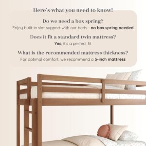 Grain & Grove Bear Twin Over Twin Bunk Bed, Sturdy Bunk Bed Frame for Kids, Plywood Bunk with Ladder, Guardrail, and Slats, No Box Spring Required, Oak Embossed Pecan - Image 5