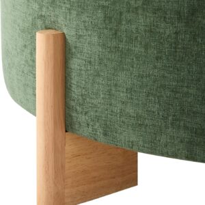 Virubi 32" Round Tufted Ottoman Coffee Table, Chenille Upholstered Footrest with Solid Wood L-Shaped Legs, Button Tufted & Piping, Modern Accent Seat for Living Room (Green) - Image 8