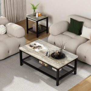 AWQM Coffee Table Set of 3, Industrial Coffee Table with 2 Square End Side Tables, Modern Living Room Table Set with Metal Frame for Apartment Home Office, Grey - Image 6