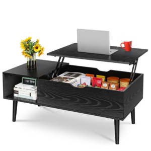 OLIXIS Wood Lift Top Coffee Table with Hidden Compartment and Large Storage Shelf, Lift Tabletop Dining Center Table for Home Living Room Office, Black - Image 1