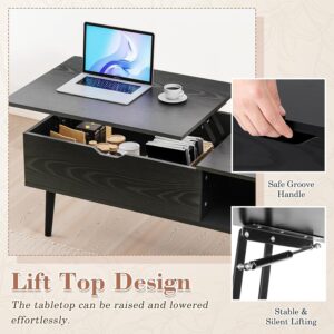 OLIXIS Wood Lift Top Coffee Table with Hidden Compartment and Large Storage Shelf, Lift Tabletop Dining Center Table for Home Living Room Office, Black - Image 2