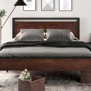 SHA CERLIN 14 Inch King Size Metal Platform Bed Frame with Wooden Headboard and Footboard, Mattress Foundation, No Box Spring Needed, Large Under Bed Storage, Mahogany - Image 3