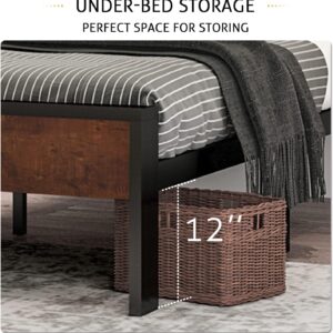 SHA CERLIN 14 Inch King Size Metal Platform Bed Frame with Wooden Headboard and Footboard, Mattress Foundation, No Box Spring Needed, Large Under Bed Storage, Mahogany - Image 4