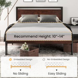 SHA CERLIN 14 Inch King Size Metal Platform Bed Frame with Wooden Headboard and Footboard, Mattress Foundation, No Box Spring Needed, Large Under Bed Storage, Mahogany - Image 7