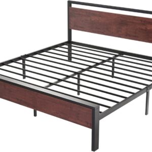 SHA CERLIN 14 Inch King Size Metal Platform Bed Frame with Wooden Headboard and Footboard, Mattress Foundation, No Box Spring Needed, Large Under Bed Storage, Mahogany - Image 8