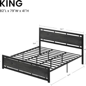 LIKIMIO King Bed Frame with Headboard and Footboard, Metal Strong Supports, Easy Assembly, Noise-Free, No Box Spring Needed, Charcoal Grey - Image 9