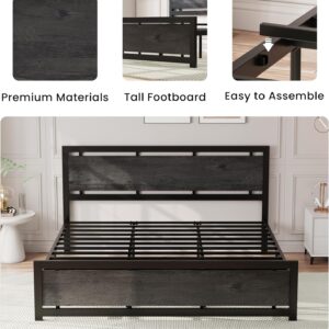LIKIMIO King Bed Frame with Headboard and Footboard, Metal Strong Supports, Easy Assembly, Noise-Free, No Box Spring Needed, Charcoal Grey - Image 3