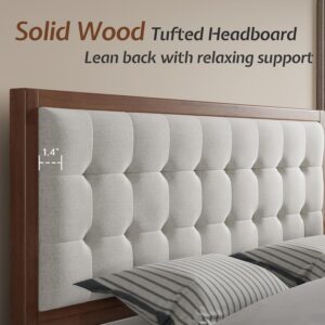 Jocisland Solid Wood King Size Bed Frame 50.2" Tall Upholstered Headboard, Mid-Century Style, Stable Platform Support, No Box Spring Needed, Walnut - Image 5