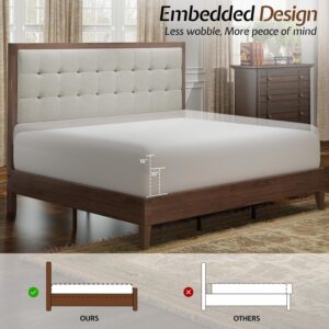 Jocisland Solid Wood King Size Bed Frame 50.2" Tall Upholstered Headboard, Mid-Century Style, Stable Platform Support, No Box Spring Needed, Walnut - Image 7