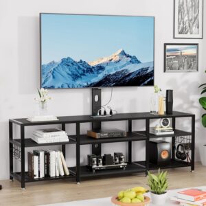 VECELO TV Stand with Mount and Power Outlet, Height Adjustable Entertainment Center with Storage Shelves for 55/65/70/75/80 inches Televisions, Console Table for Living Room, Bedroom, Matte Black - Image 2