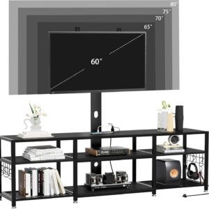 VECELO TV Stand with Mount and Power Outlet, Height Adjustable Entertainment Center with Storage Shelves for 55/65/70/75/80 inches Televisions, Console Table for Living Room, Bedroom, Matte Black - Image 4
