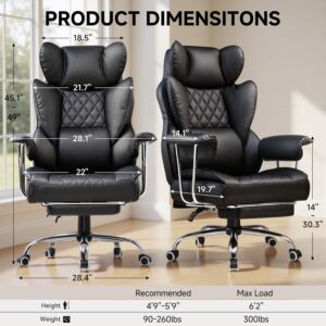 COMHOMA Big and Tall Office Chair, High Back Leather Gaming Chair with Footrest, Executive Ergonomic Office Chair with Pocket Spring Lumbar Support and with Outward Fixed Soft Armrests - Image 3