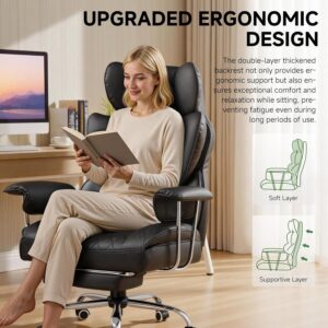 COMHOMA Big and Tall Office Chair, High Back Leather Gaming Chair with Footrest, Executive Ergonomic Office Chair with Pocket Spring Lumbar Support and with Outward Fixed Soft Armrests - Image 5