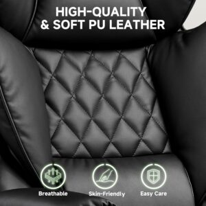 COMHOMA Big and Tall Office Chair, High Back Leather Gaming Chair with Footrest, Executive Ergonomic Office Chair with Pocket Spring Lumbar Support and with Outward Fixed Soft Armrests - Image 6