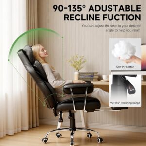 COMHOMA Big and Tall Office Chair, High Back Leather Gaming Chair with Footrest, Executive Ergonomic Office Chair with Pocket Spring Lumbar Support and with Outward Fixed Soft Armrests - Image 8