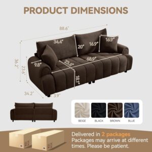 88 "Modern Boucle Sofa Couch, Oversized Comfy 3 Seater Sherpa Curved Sofas Deep Seat, Upholstered Loveseat Teddy Round Arm Couches for Living Room, Bedroom, Brown - Image 2
