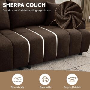 88 "Modern Boucle Sofa Couch, Oversized Comfy 3 Seater Sherpa Curved Sofas Deep Seat, Upholstered Loveseat Teddy Round Arm Couches for Living Room, Bedroom, Brown - Image 3