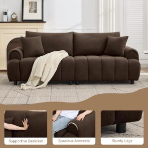 88 "Modern Boucle Sofa Couch, Oversized Comfy 3 Seater Sherpa Curved Sofas Deep Seat, Upholstered Loveseat Teddy Round Arm Couches for Living Room, Bedroom, Brown - Image 4