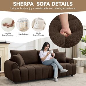 88 "Modern Boucle Sofa Couch, Oversized Comfy 3 Seater Sherpa Curved Sofas Deep Seat, Upholstered Loveseat Teddy Round Arm Couches for Living Room, Bedroom, Brown - Image 5