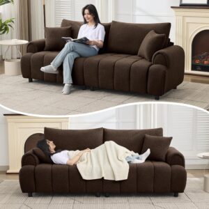88 "Modern Boucle Sofa Couch, Oversized Comfy 3 Seater Sherpa Curved Sofas Deep Seat, Upholstered Loveseat Teddy Round Arm Couches for Living Room, Bedroom, Brown - Image 6