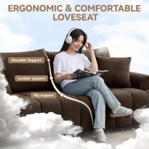 88 "Modern Boucle Sofa Couch, Oversized Comfy 3 Seater Sherpa Curved Sofas Deep Seat, Upholstered Loveseat Teddy Round Arm Couches for Living Room, Bedroom, Brown - Image 7