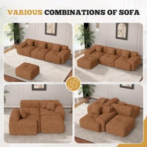 122" Modern L Shaped Modular Sectional Sofa, Boneless Couches for Living Room with Ottoman,4 Seater Convertible Chenille Cloud Couch Sofa Set, No Assembly Required, Orange 1 PCS - Image 4