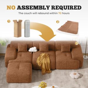 122" Modern L Shaped Modular Sectional Sofa, Boneless Couches for Living Room with Ottoman,4 Seater Convertible Chenille Cloud Couch Sofa Set, No Assembly Required, Orange 1 PCS - Image 6
