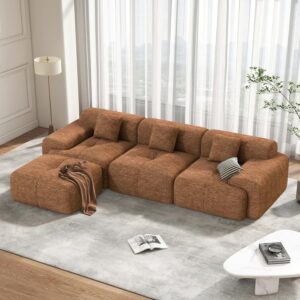 122" Modern L Shaped Modular Sectional Sofa, Boneless Couches for Living Room with Ottoman,4 Seater Convertible Chenille Cloud Couch Sofa Set, No Assembly Required, Orange 1 PCS - Image 8