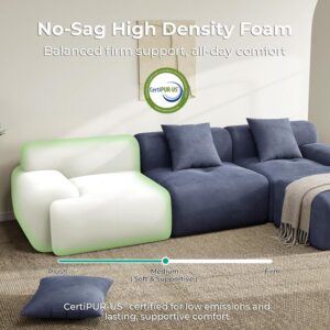 LIKIMIO LumiCord Modular Sectional Sofa with Ottoman, 118" L-Shaped Boneless Couch for Living Room, Oversized Deep Seat with Corduroy Upholstery, No Assembly Required, Navy Blue - Image 3