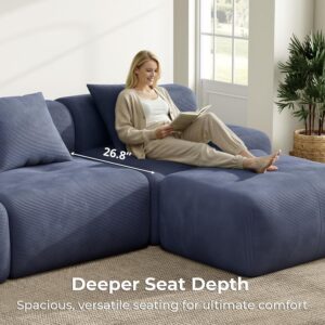 LIKIMIO LumiCord Modular Sectional Sofa with Ottoman, 118" L-Shaped Boneless Couch for Living Room, Oversized Deep Seat with Corduroy Upholstery, No Assembly Required, Navy Blue - Image 5