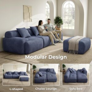 LIKIMIO LumiCord Modular Sectional Sofa with Ottoman, 118" L-Shaped Boneless Couch for Living Room, Oversized Deep Seat with Corduroy Upholstery, No Assembly Required, Navy Blue - Image 6