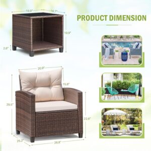 Devoko 3 Pieces Patio Furniture Set, PE Rattan Wicker Patio Set with Two Outdoor Chairs and Table, Upgraded Patio Chairs and Table for Porch, Garden Poolside Balcony - Image 4